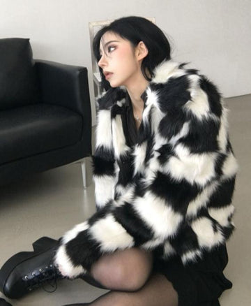Alice Chess Fur Jacket